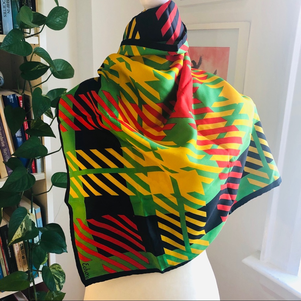 Vintage 80s Echo houndstooth plaid scarf